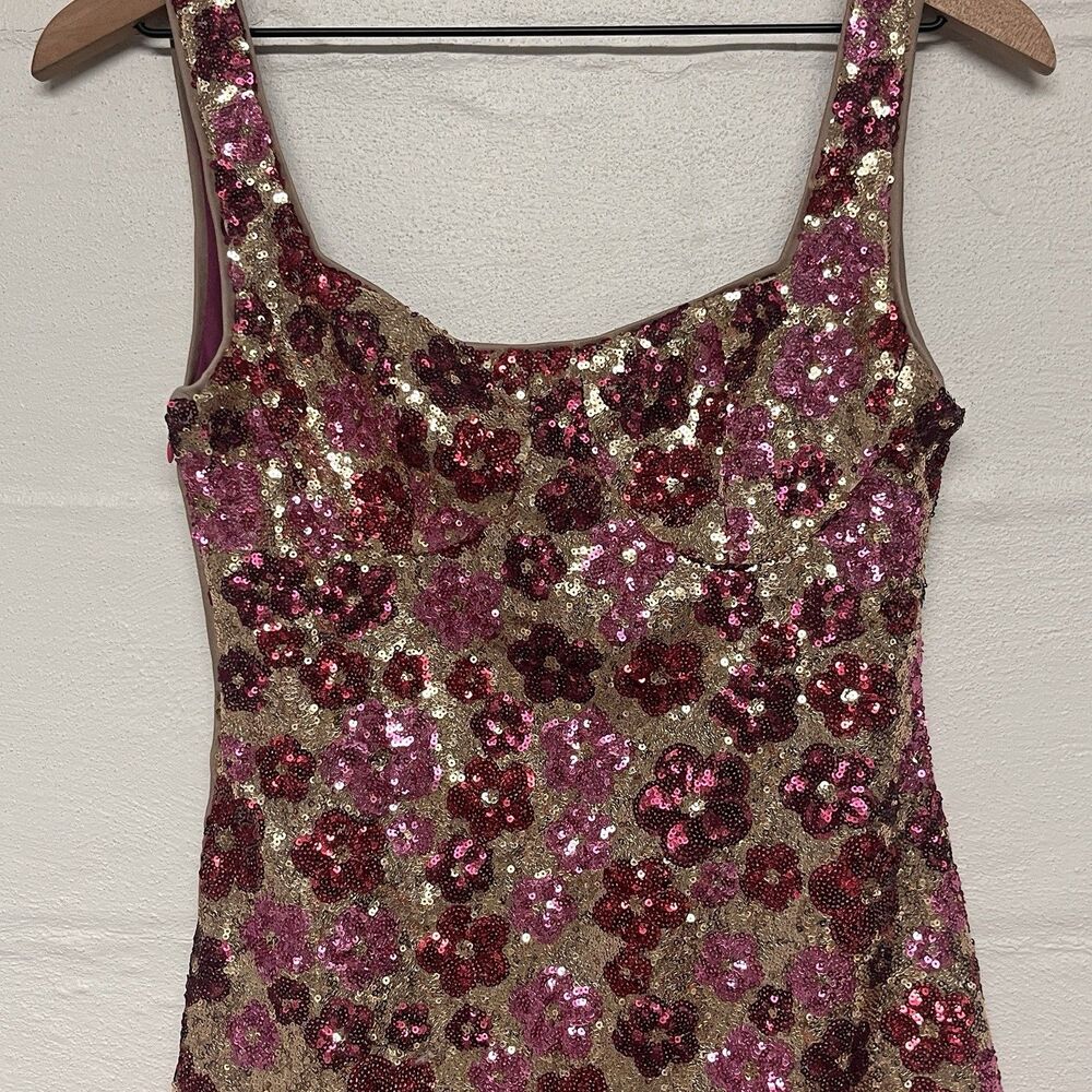 Cider Womens Floral Sequin Scoop Neckline Mini Dress Floral Size S Y2K Party - Picture 5 of 10